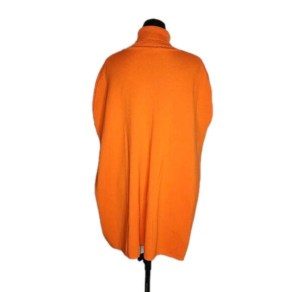 Jennifer Tyler Orange Turtle Neck Open Front Wool Cape Size Small - Picture 3 of 7